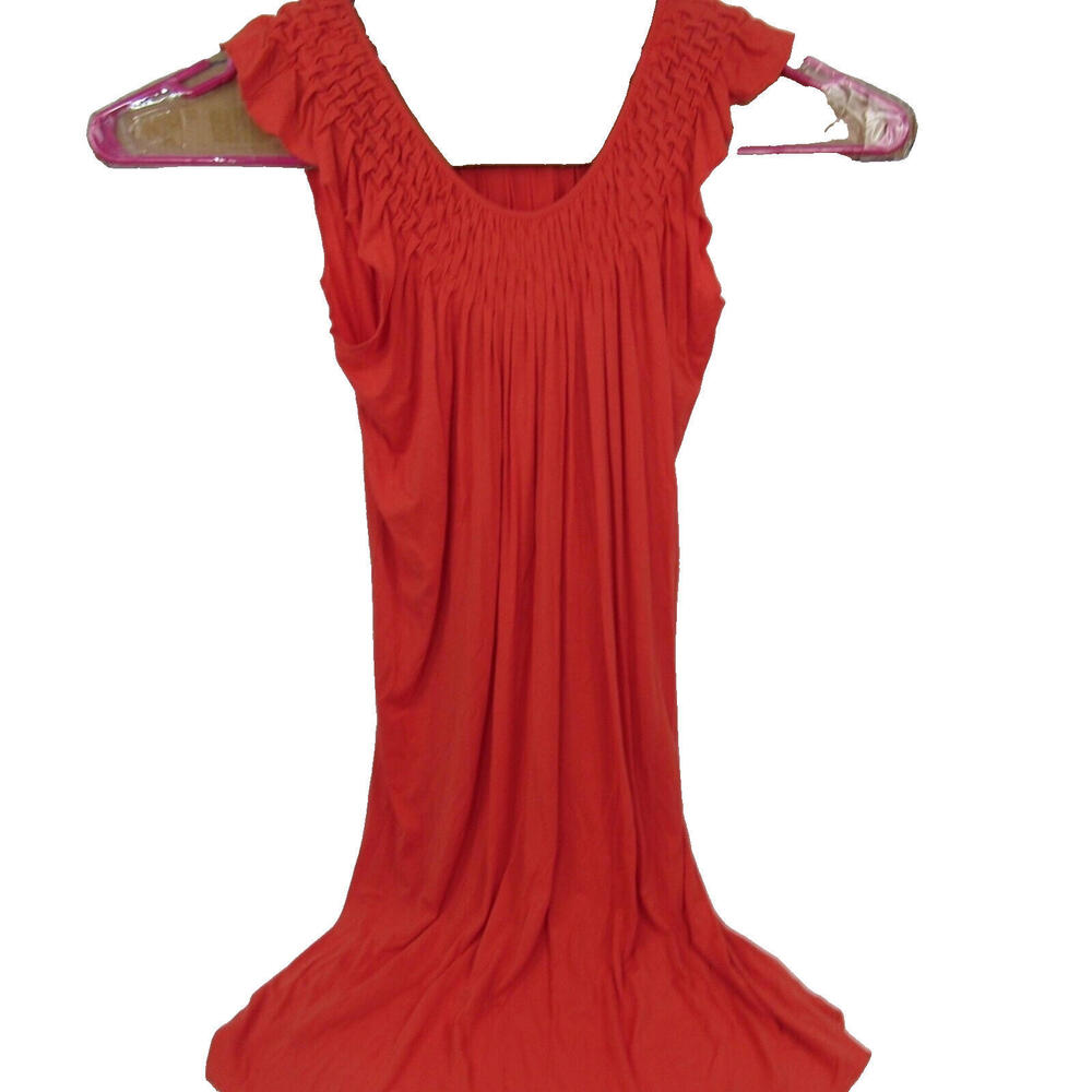 Du Jour Womens Plus Size 1X Coral Smocked Gathered Neck Cap Sleeve‎ Top
